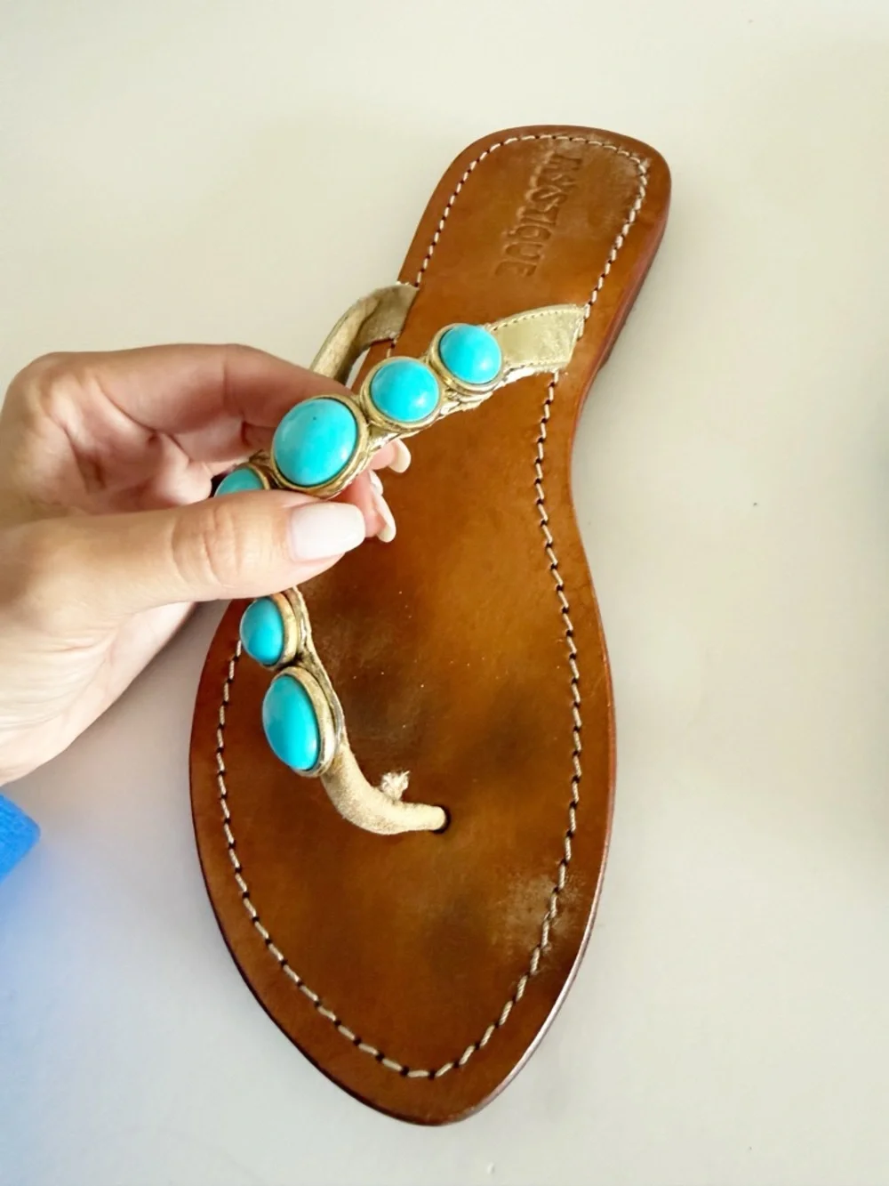 Vintage Y2K Mystique Boutique Stone Thong Sandals Size 8 - Picture 7 of 12